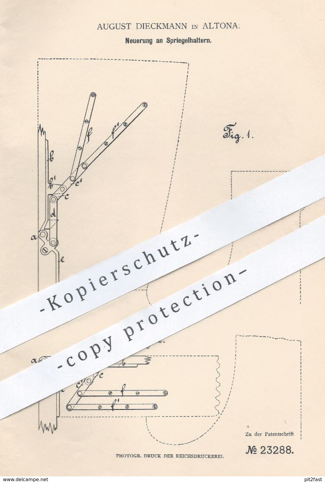 Original Patent - August Dieckmann , Hamburg / Altona , 1883 , Spriegelhalter | Spriegel , Wagenverdeck , Sattler !! - Historische Dokumente