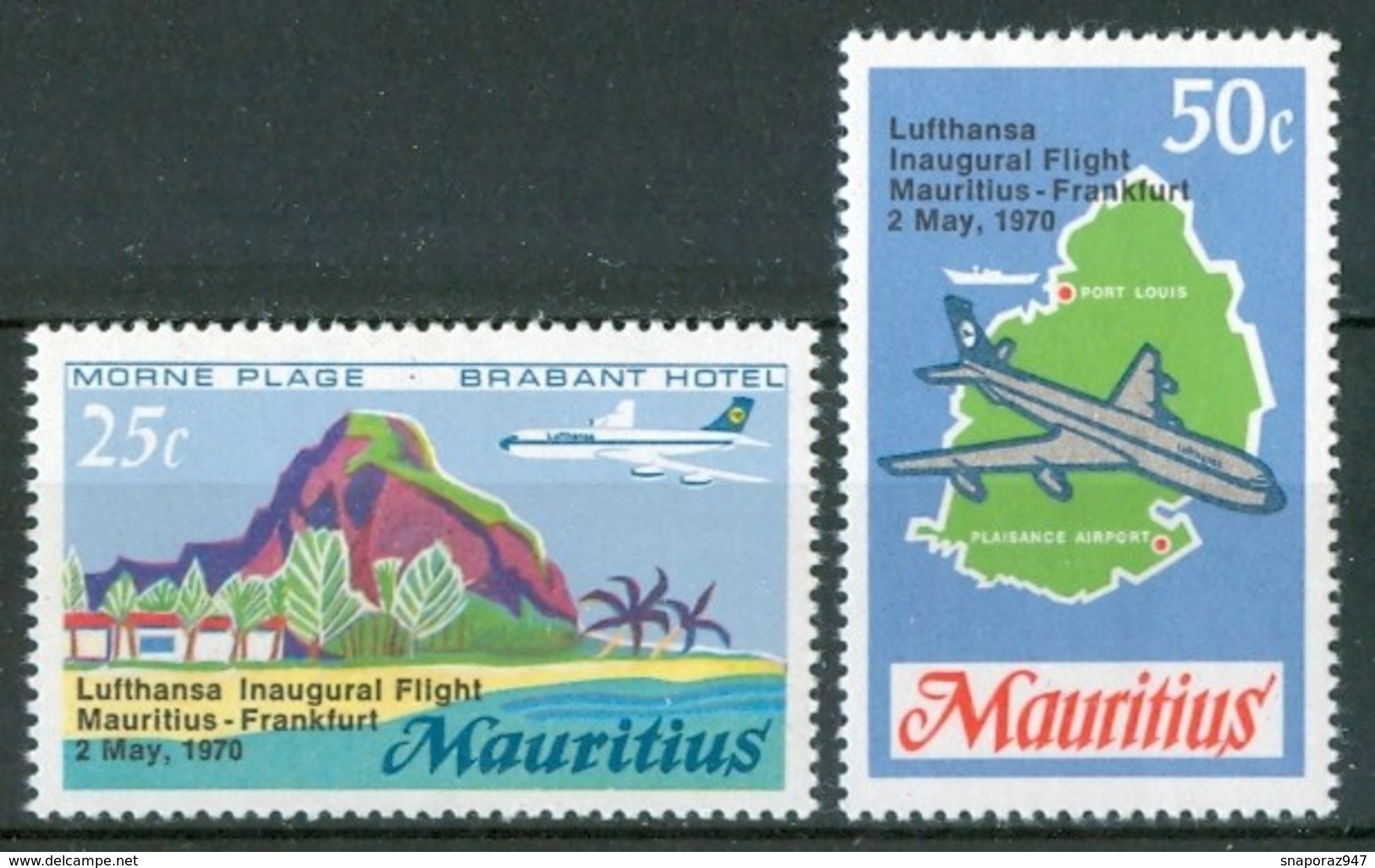 1970 Mauritius Lufthansa Inaugural Flight Mauritius - Frankfurt  Aerei Aircraft Avions Set MNH** Ab54 - Aerei