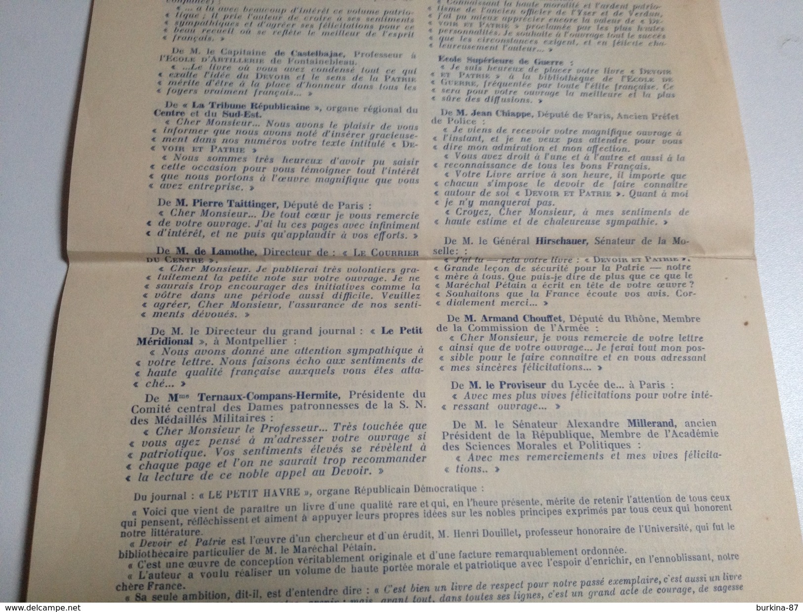 DEVOIR Et PATRIE , 1940, Publicité Pour Cet Ouvrage - Documents