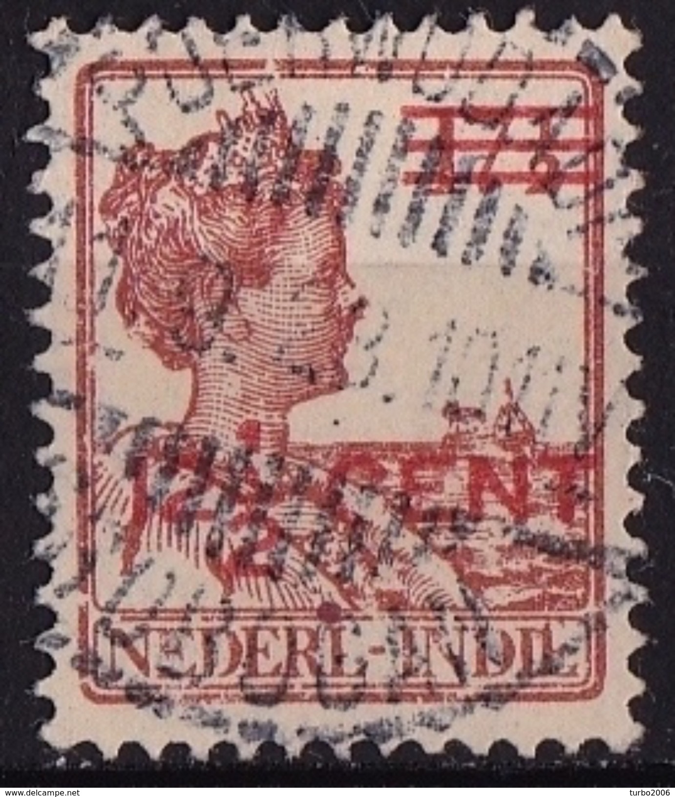 Ned. Indië Langebalkstempel POERWODANI-GROBOGAN (590) Op 1921-1922 Hulpuitgifte Koningin Wilhelmina 12½ /17½ Ct NVPH 142 - Nederlands-Indië