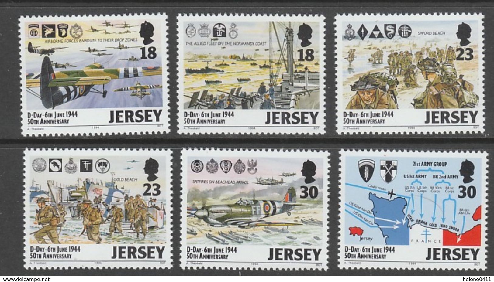 SERIE NEUVE DE JERSEY - CINQUANTENAIRE DU DEBARQUEMENT ALLIE EN NORMANDIE N° Y&T 653 A 658 - Guerre Mondiale (Seconde)