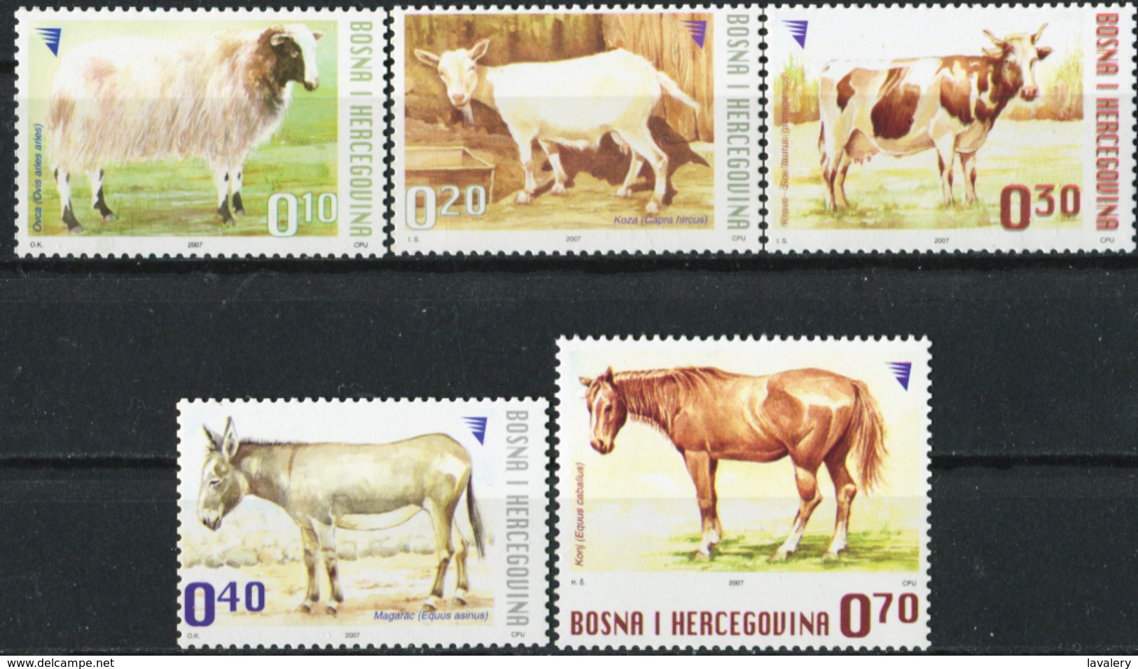 BOSNIA AND HERZEGOVINA 2007 Domestic Animals Sheep Goat Cow Donkey Horse Fauna MNH - Horses