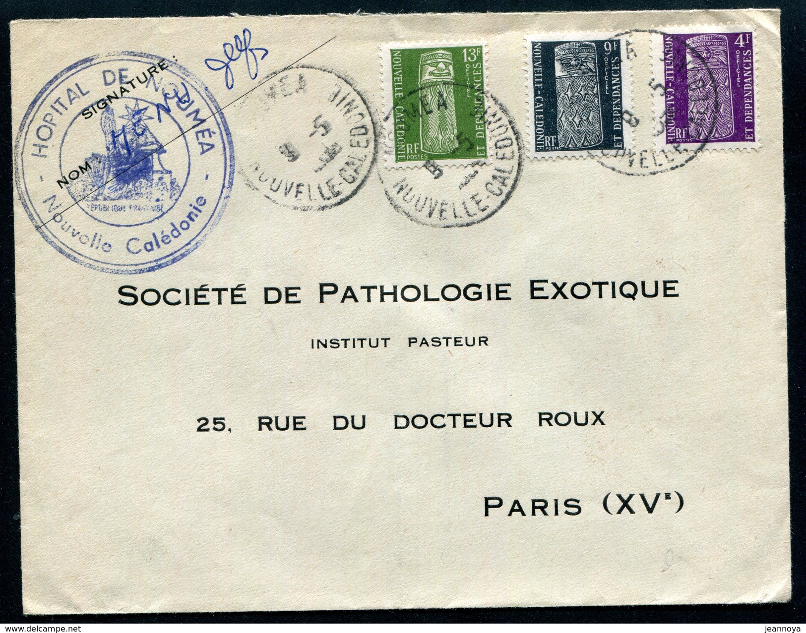 NOUVELLE CALEDONIE - SERVICE N° 3 + 5 + 7 / SUR LETTRE DE NOUMEA LE 8/5/1965 POUR PARIS - TB & RARE - Service
