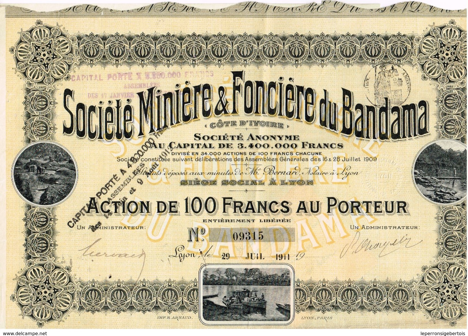 Action Ancienne - Sté Minière & Foncière Du Bandama - Cote D' Ivoire -Titre De 1911 - Mines