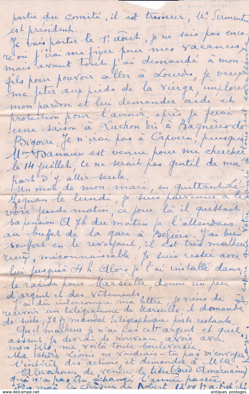 Lettre 1931 Timbre Pasteur Narbonne Aude Grand Café Glacier Flèche Cars avec Correspondance Vanypre