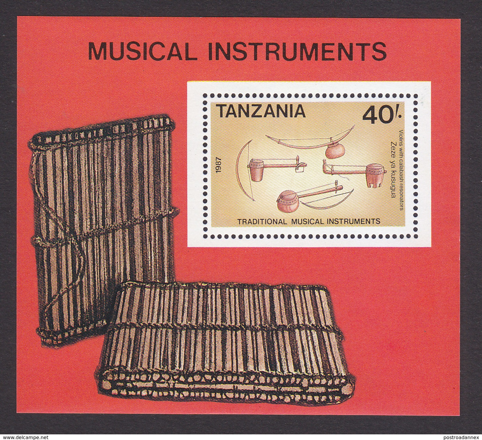 Tanzania, Scott #445, Mint Never Hinged, Traditional Musical Instruments, Issued 1988 - Tanzania (1964-...)