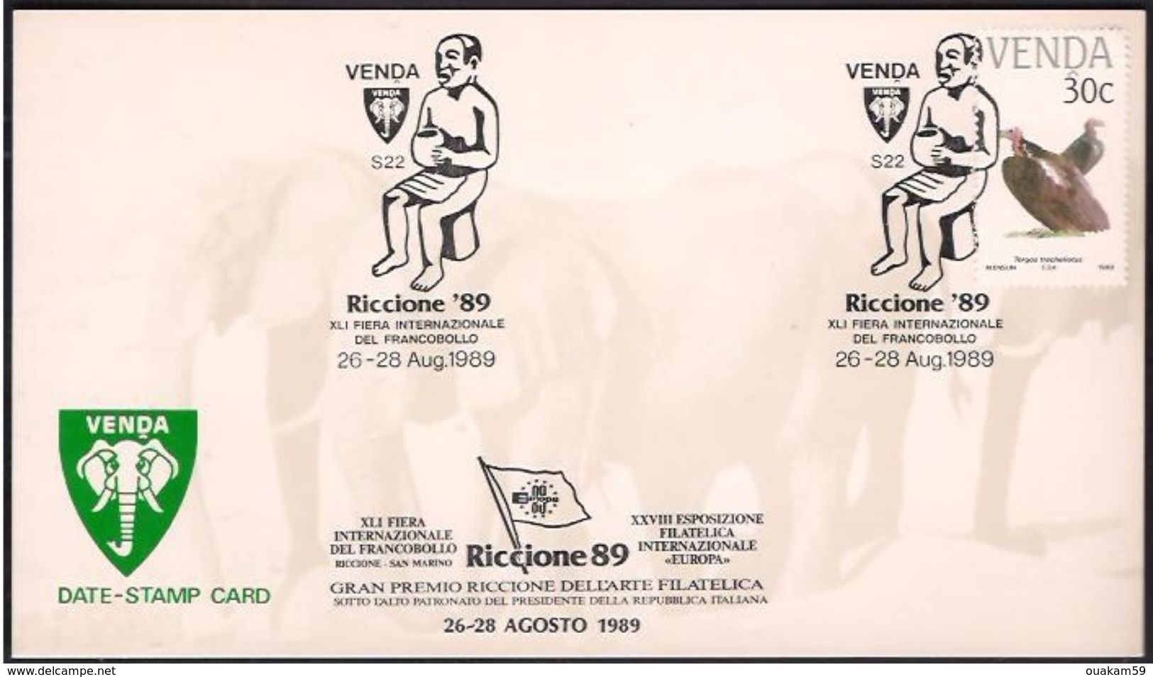 CARTES PHILATÉLIQUES De L' AFRIQUE Du Sud-Ouest, Du TRANSKEI, De VENDA,  "Riccione 89"   Thème Mollusque, Aviation... - Lettres & Documents