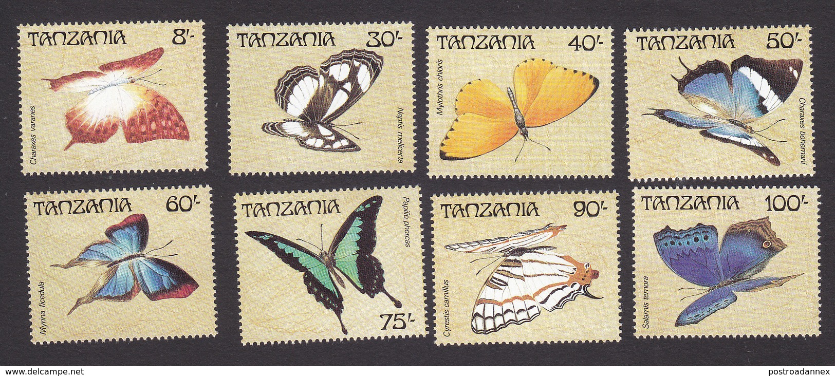 Tanzania, Scott #446-453, Mint Hinged, Butterflies, Issued 1988 - Tanzanie (1964-...)