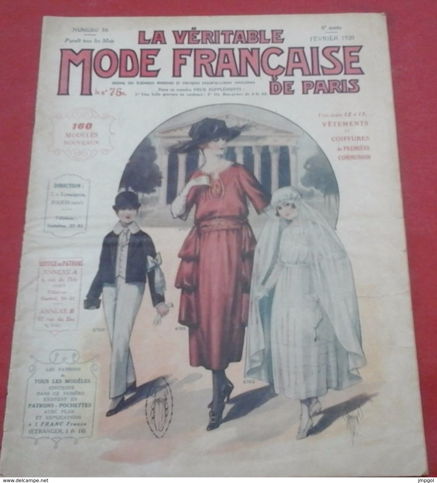 La Véritable Mode Française De Paris N° 56 Février 1920 Vêtements Et Coiffure De Première Communion - Fashion