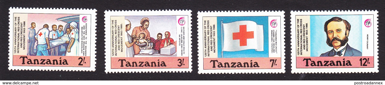 Tanzania, Scott #461-464, Mint Hinged, Int'l Red Cross, Issued 1988 - Tanzania (1964-...)