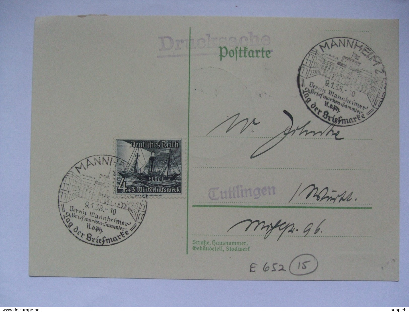 GERMANY - 1938 Postkarte - Mit Sonderstempel - Mannheim Tag Der Briefmarke - Tied With Elbei - Briefe U. Dokumente