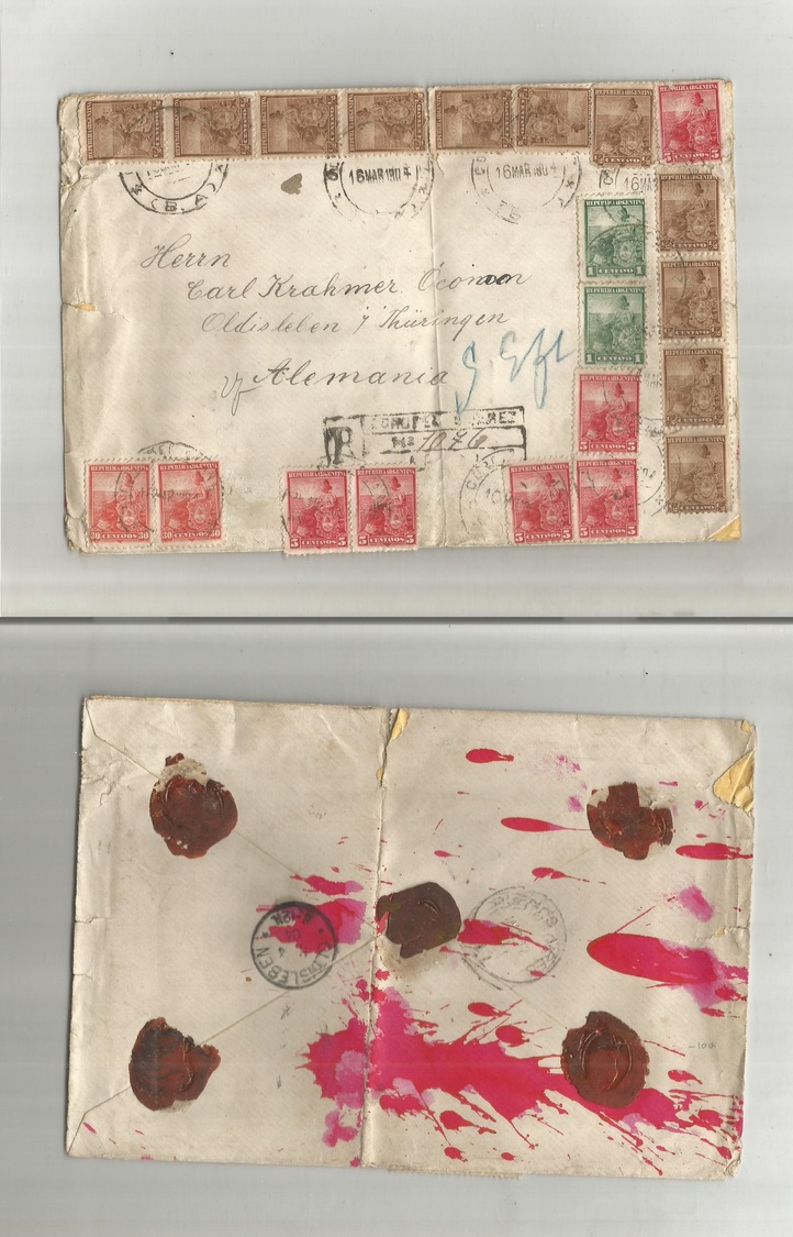 Argentina. 1904 (16 March) Coronel Suarez - Germay, Oldislelen (11 April) Multifkd Large Envelope. Registered Spectacula - Andere & Zonder Classificatie