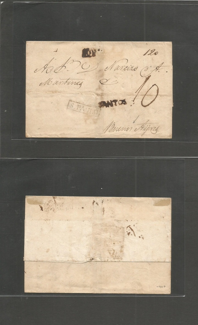 Brazil - Stampless. 1835 (Oct 19) Santos - Argentina, Buenos Aires (10 Dec) Stampless Entire Multicacheted Cover With S. - Autres & Non Classés