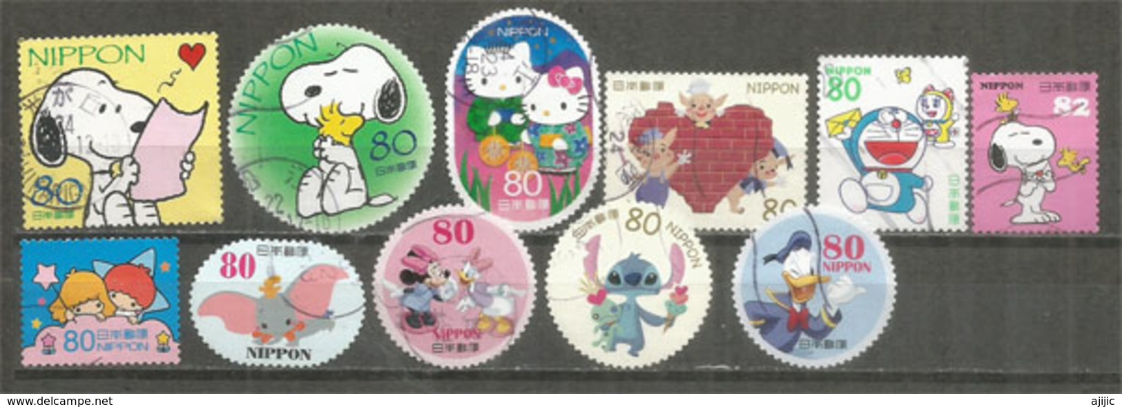 Les Animaux Dans La Bande Dessinée Au Japon . 11 Beaux Timbres (odd Shaped Stamps) Du Japon. 1 ère Qualité - Bandes Dessinées