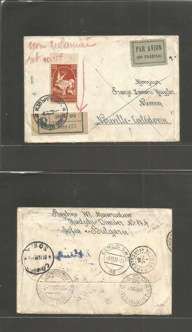 Bulgaria. 1938 (3 Nov) Sofia - New Caledonia. French Pacific Islands (1 Dec 38) Via Berlin (5 Nov) - Brindisi (7 Nov) Si - Other & Unclassified
