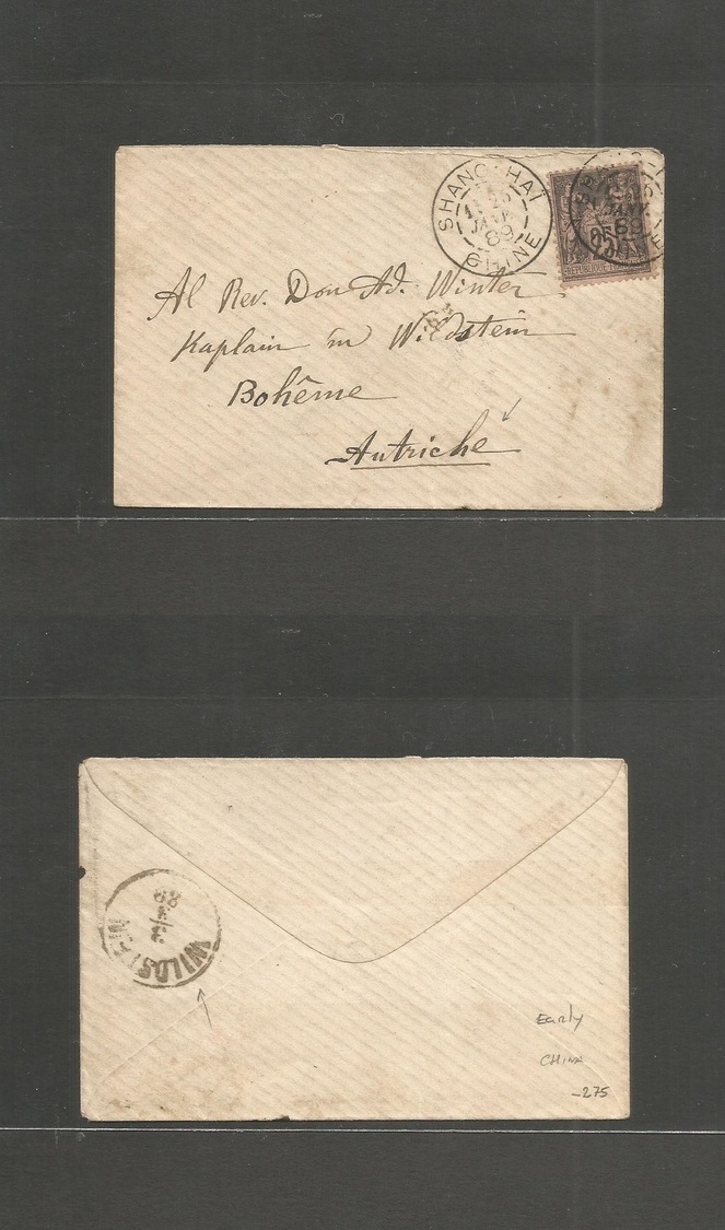 China. 1889 (25 Jan) French PO. Shanghai - Austria, Bohemia (3 March) France Sage 25c Black On Reddish Cds. VF Franked C - Other & Unclassified