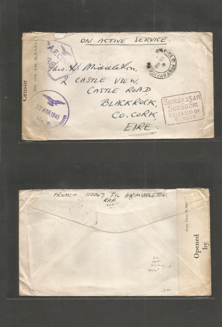 China - Xx. 1945 (17 March) RAF ASIA. Singapore - China - FPO (crossed Out, In Air Operations) Censor 361 + Raf Censor L - Autres & Non Classés