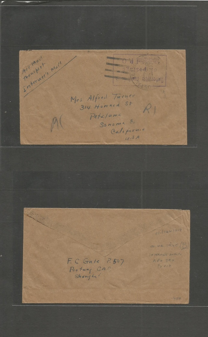 China - Xx. 1945 (29 Sept) POW / Internees Camp. Pootung, Shanghai PO US Postal Service APO 290 Stampless Envelope To US - Autres & Non Classés
