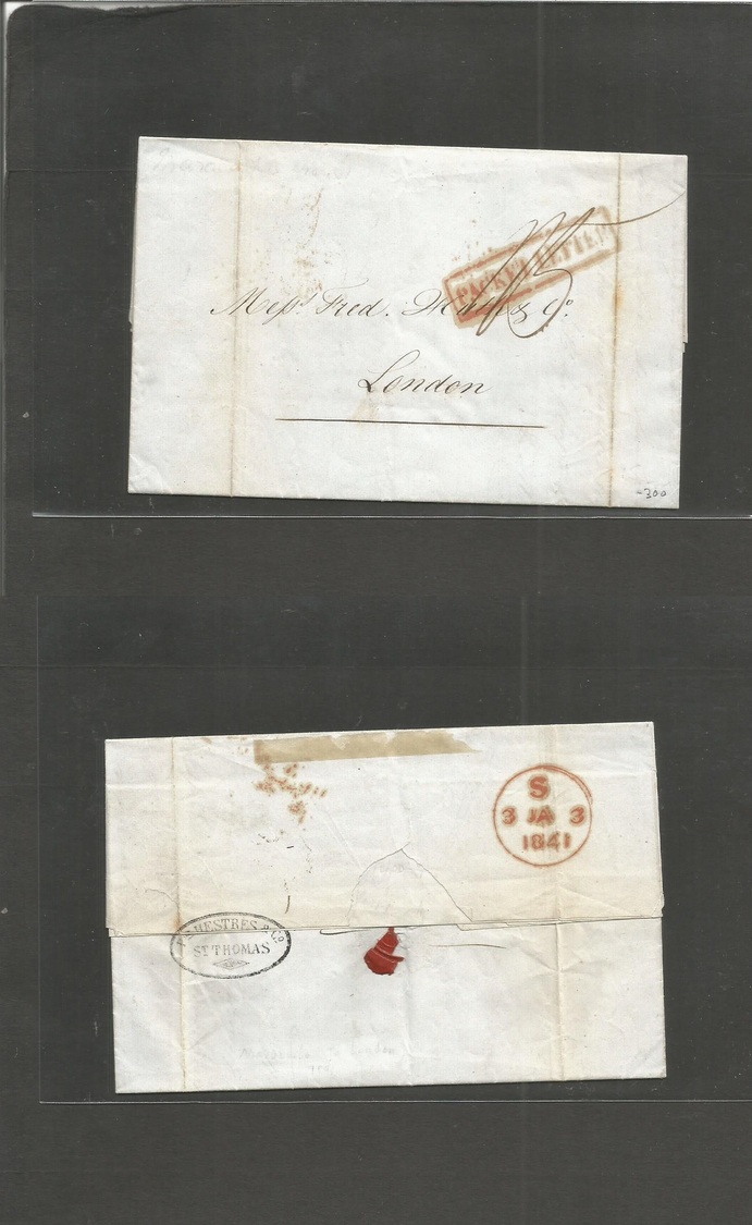 D.W.I.. 1840 (27 Oct) Venezuela, Maracaybo - DWI, St. Thomas, Where Forwarded By PTR Hestres & Co / St. Thomas, Reverse  - Antilles