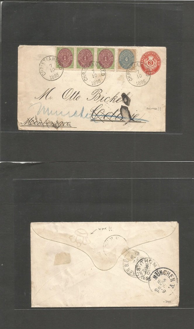 D.W.I.. 1895 (7 Oct) WaterMark Park, Christiansted - Montenegro, Cetijne 3 Ore Red Stat Env + 4 Adtls, Cds. Fine Used. R - Antilles