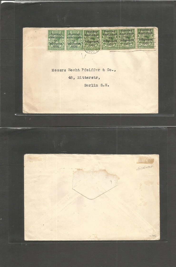 Eire. 1922 (Sept 5) Baile Atha Cliath - Germany, Berlin, Multifkd Ovptd 1/2d Green (x6) With 2 Different + Overprint Typ - Oblitérés