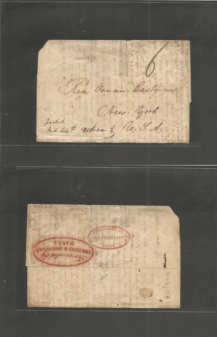 France. 1836 (17 Oct) Montreux - USA, NYC, EL Endorsed "packet Oct 24 Utica" + 2 Forwarding Agents Cachets On Reverse In - Autres & Non Classés