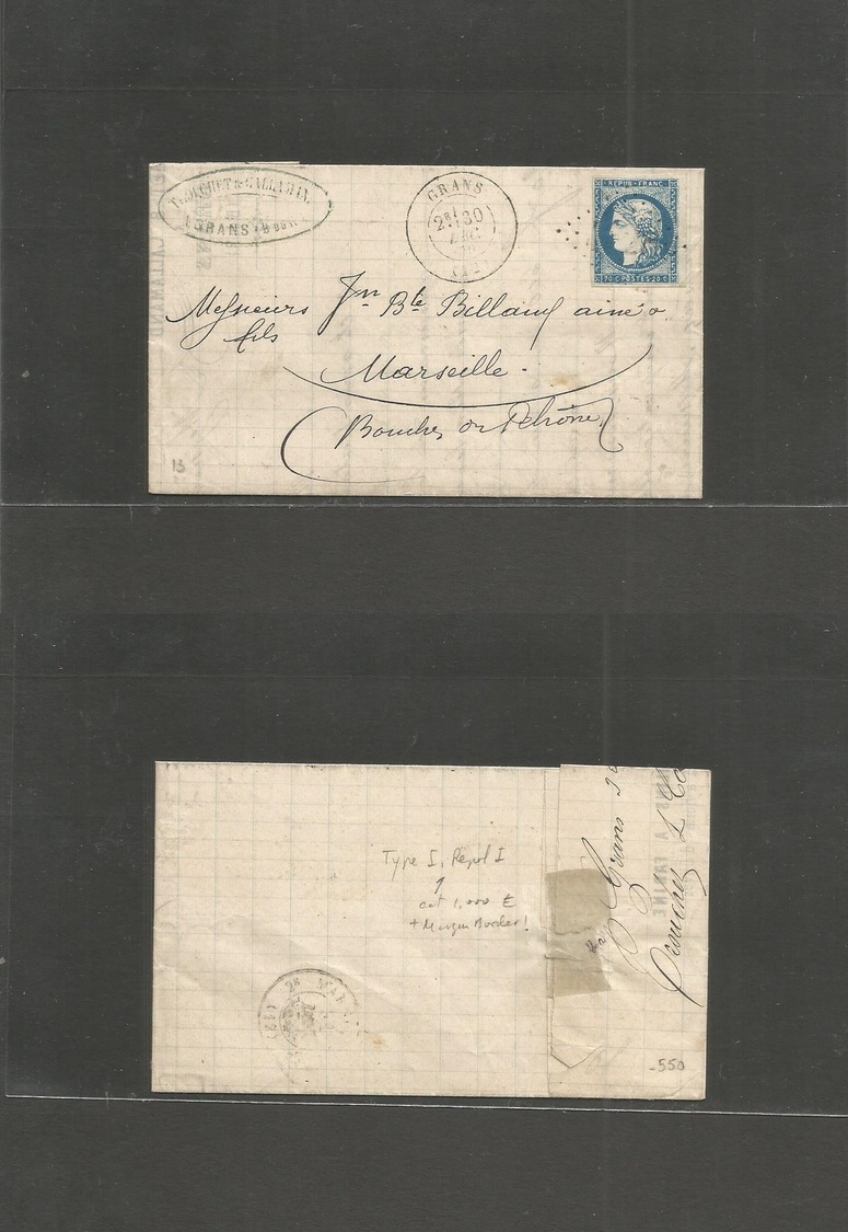 France. 1870 (30 Dec) Bordeaux Issue. Grans-Marseille (31 Dec) Fkd EL 25c Blue Imperf. Type I, Report I. (cat Euros 1,00 - Autres & Non Classés