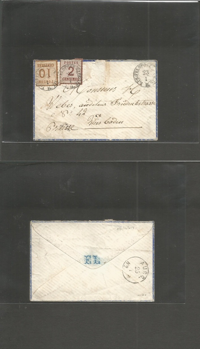 France. 1870-1 (23 Jan) Franco Prussian War. Fkd Env 2c + 10c (further Stamp Missing In Transit) Feldpost St Reval II Cd - Autres & Non Classés