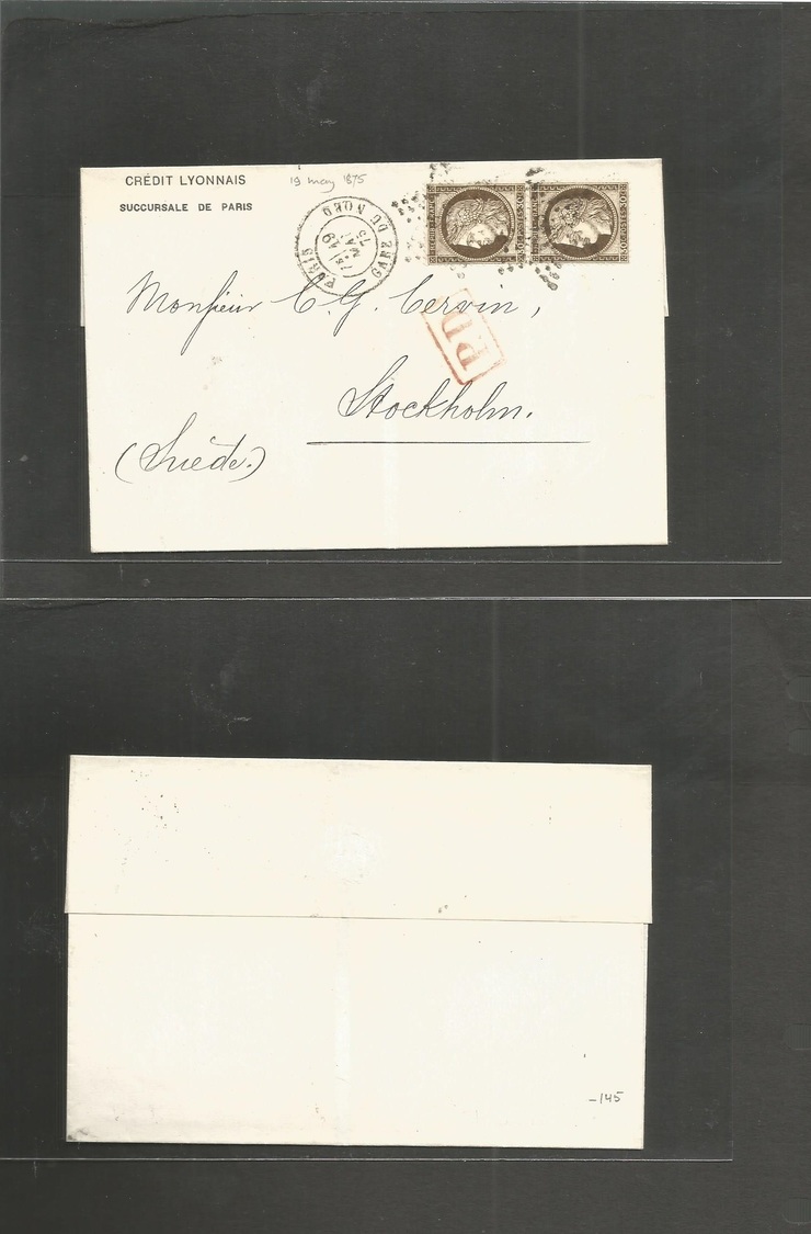 France. 1875 (19 May) Paris - Sweden. Fkd E. 30c Intense Brown Vert Pair, Star Nr + Cds. XF. - Sonstige & Ohne Zuordnung