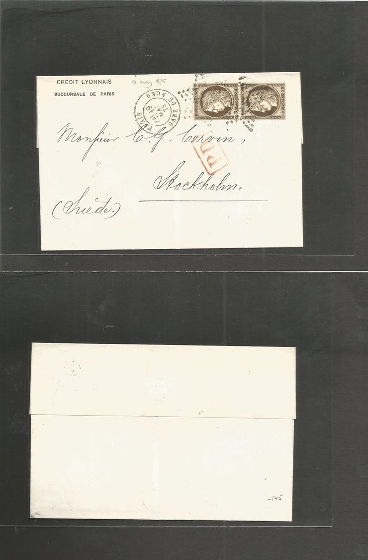 France. 1875 (19 May) Paris - Sweden. Fkd E. 30c Intense Brown Vert Pair, Star Nr + Cds. XF. - Autres & Non Classés