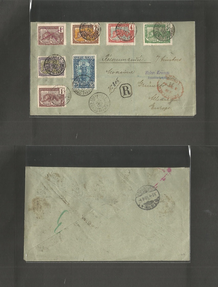 Frc - Congo. 1901 (20 July) Libreville - Germany, Frankfurt (4 Sept) Registered Multifkd Envelope Via London (3 Sept) VF - Autres & Non Classés