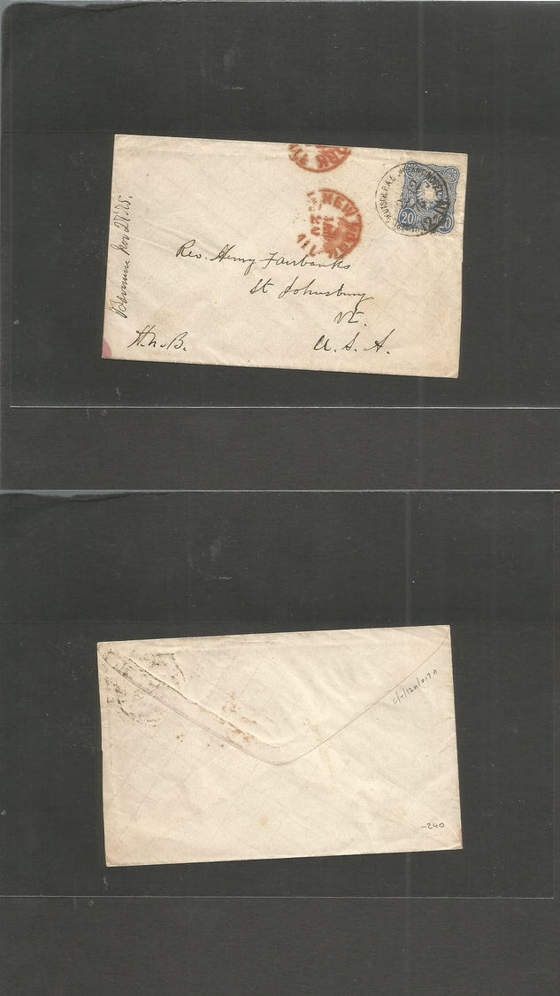 German Levant. 1876 (28 Dec) Constantinopel - USA, St. Johnsburg, VT. Single 20 Pf Blue Tied Cds  Fkd Envelope + New Yor - Autres & Non Classés