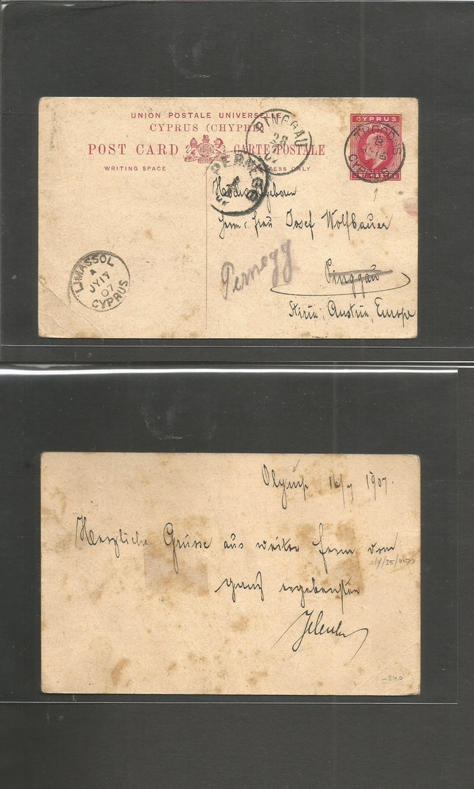 Bc - Cyprus. 1907 (16 July) Olymp, Troodus - Austria, Pinggau (27 July) Fwded Pernegg (1 Aug) Via Limassol (July 17) Gre - Autres & Non Classés