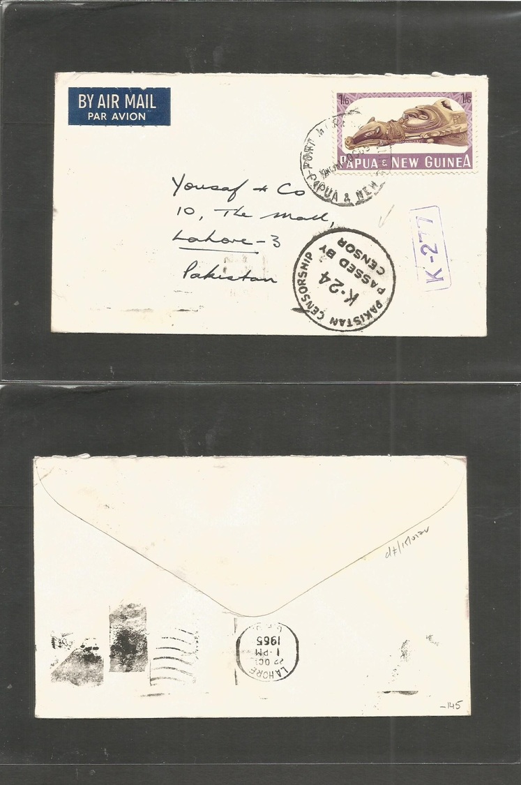 Bc - Pakistan. 1965 (22 Oct) Papua New Guinea, British Pacific - Lahore. Air Fkd Envelope + Double Pakistan Censor Cache - Autres & Non Classés