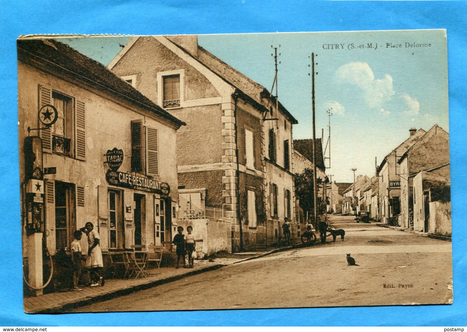 CITRY-Rue Et Place Delorme-beau Plan Animé-station Essence-tabacs Et Café Restaurant -a Voyagé En 1926 -édition Payen - Other & Unclassified