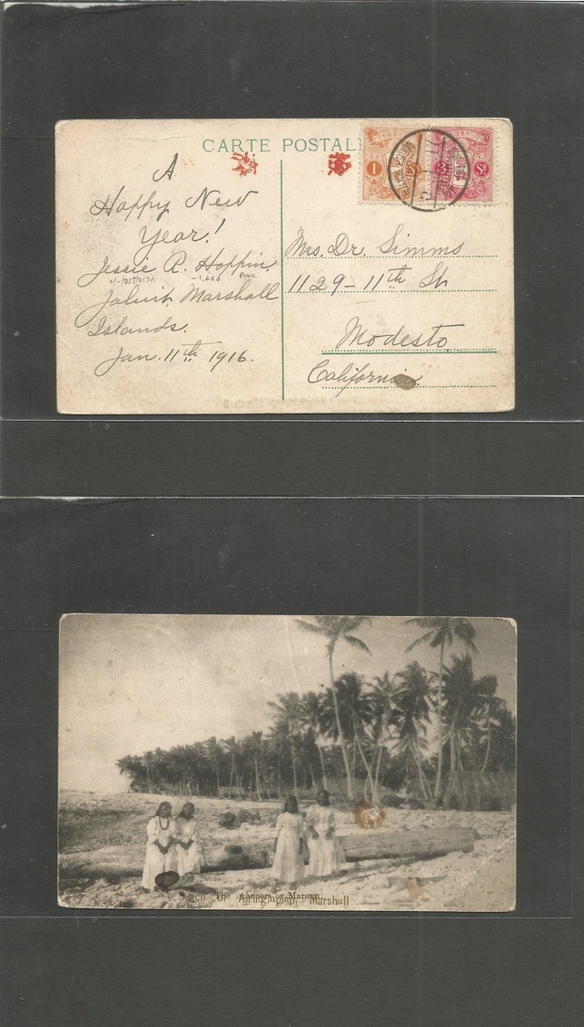 Japan. 1916 (Jan 11)  MARSHALL ISLANDS Japan. WWI Period. Jaluit - USA, Modesto, California. Genuine Private Missionary  - Autres & Non Classés