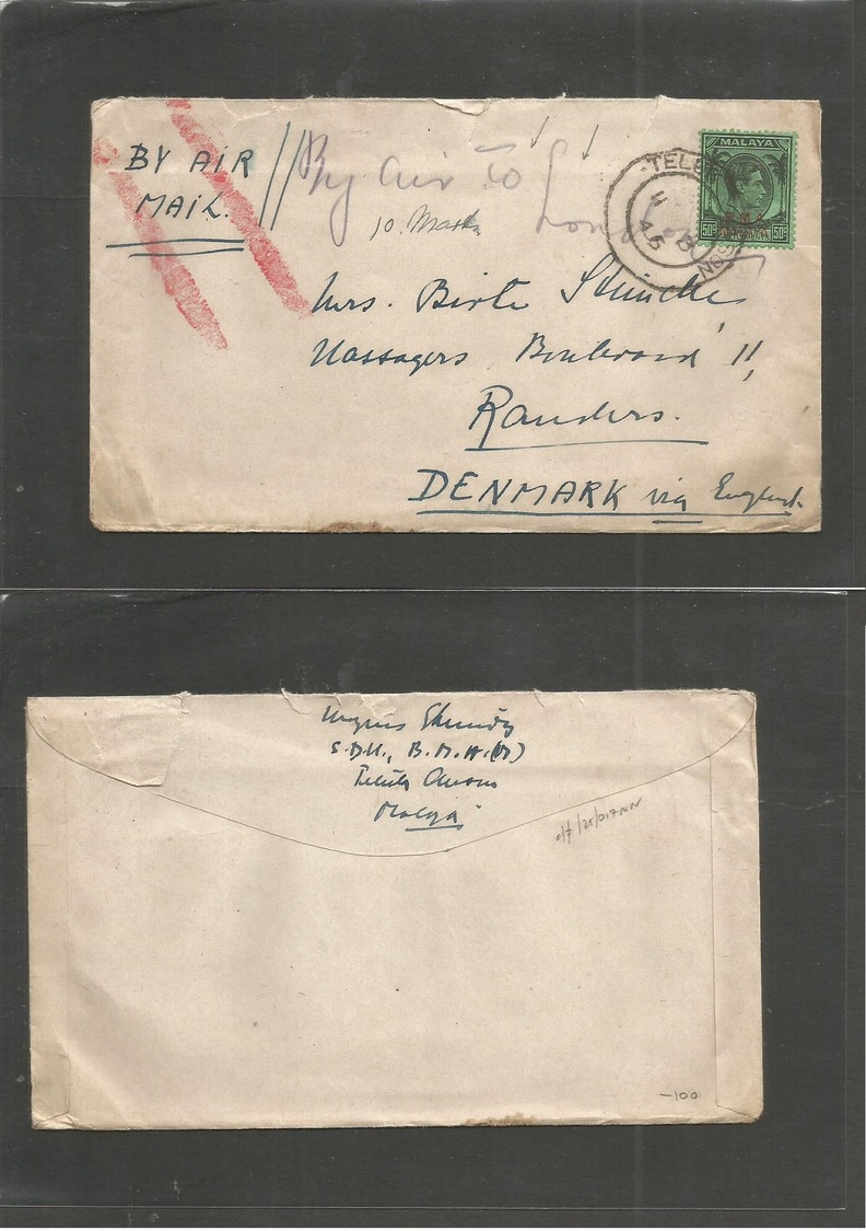 Malaysia. 1946 (11 March) BMA. Teluk Anson - Randers, Denmark. "By Air To London" Mns Postal Circulation (very Early Pos - Malaysia (1964-...)