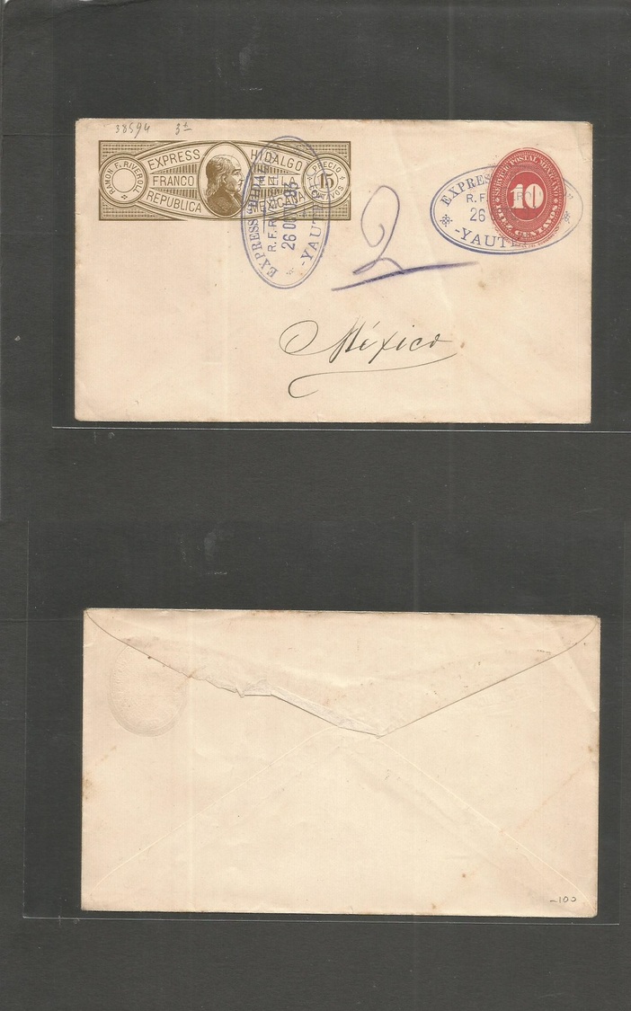 Mexico - Stationery. 1893 (26 Oct) Yautepec - DF. Express Hidalgo 15c Brown On Sepia Paper 10c Vermilion Large Numeral,  - Mexique