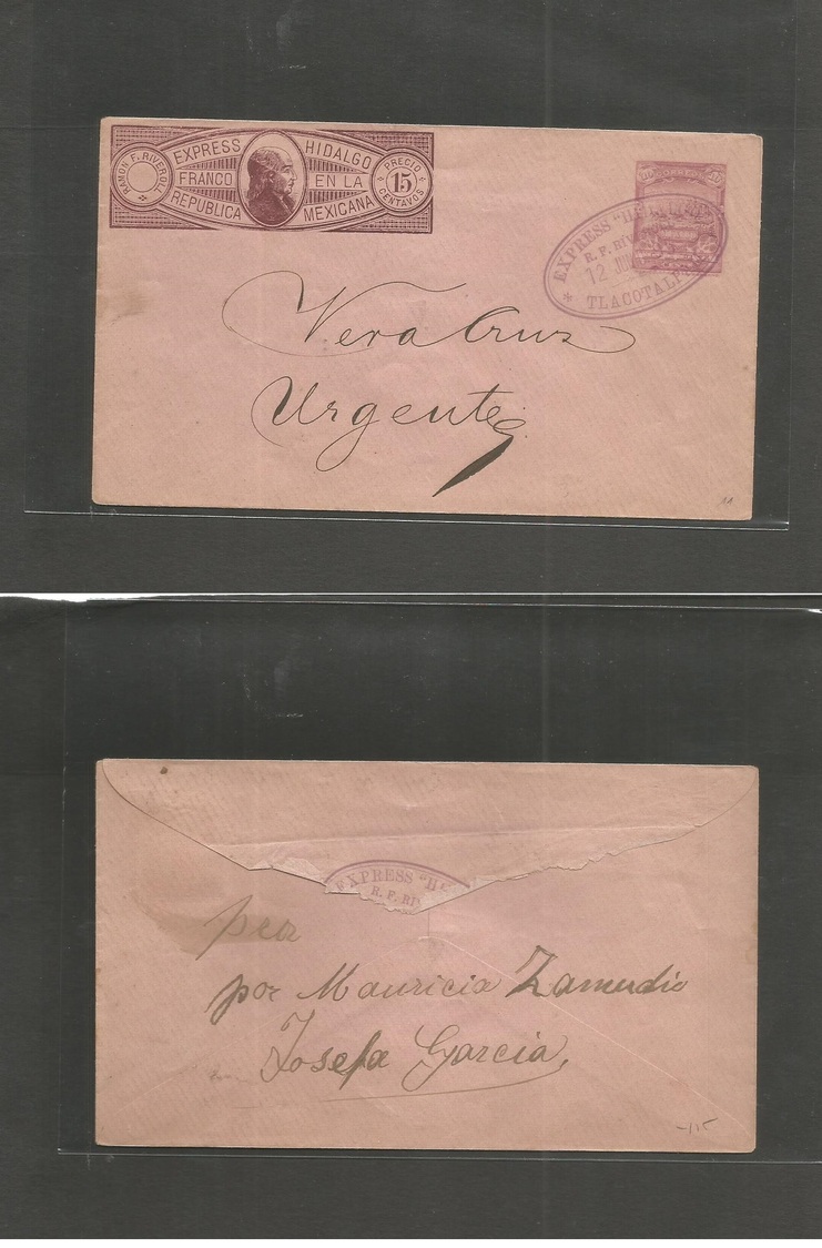 Mexico - Stationery. 1895 (12 Junio) Express Hidalgo 15c Brown - Red On Pink Paper, Diagonal Narrow Separation Doble Wat - Mexique