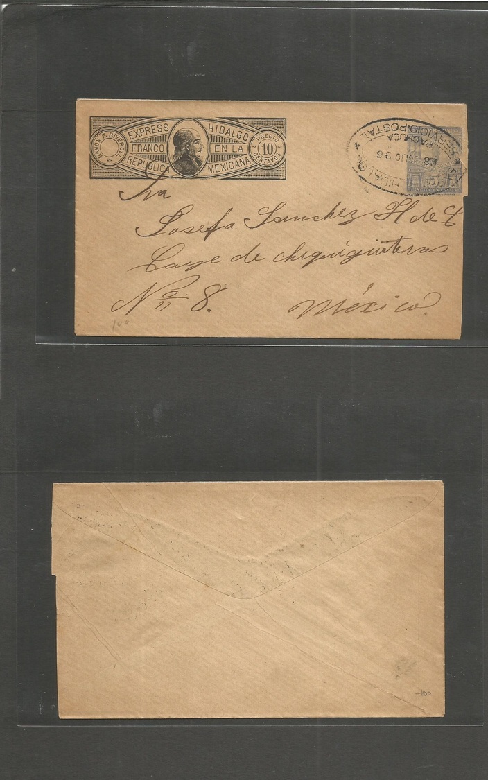 Mexico - Stationery. 1896 (18 Julio) Express Hidalgo 10c Black Diagonal Lines Wmk Paper 5c Blue Military Issue Stat Env  - Mexique