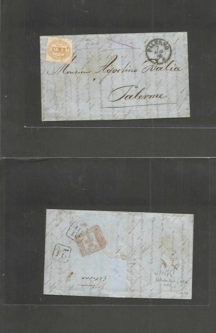 Netherlands. 1866 (31 May) Rotterdam - Italy, Palermo, Sicily Multifkd EL + Taxed Arrival 10c Orange-yellow Imperf + Cds - Autres & Non Classés