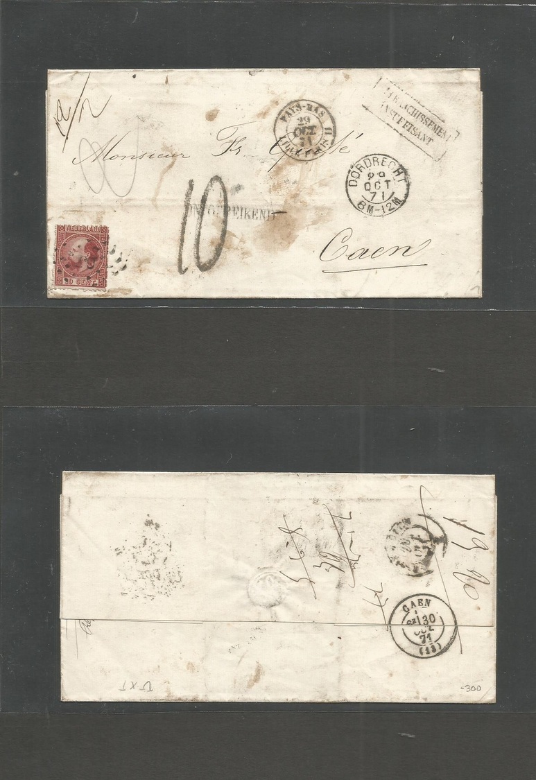 Netherlands. 1871 (29 Oct) Doradreat - France, Caen (30 Oct) Fkd EL Full Text 10c Red Second Design, Tied Dots Number +  - Autres & Non Classés