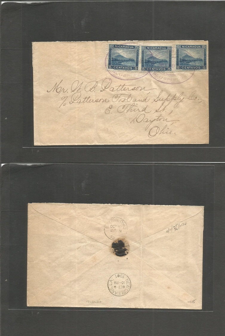 Nicaragua. 1901. Bluefield - USA, Dayton, OH (Oct 10) Multifkd Env At 15c Rate Oval Lilac Ds Cachets. Via New Orleans (8 - Nicaragua