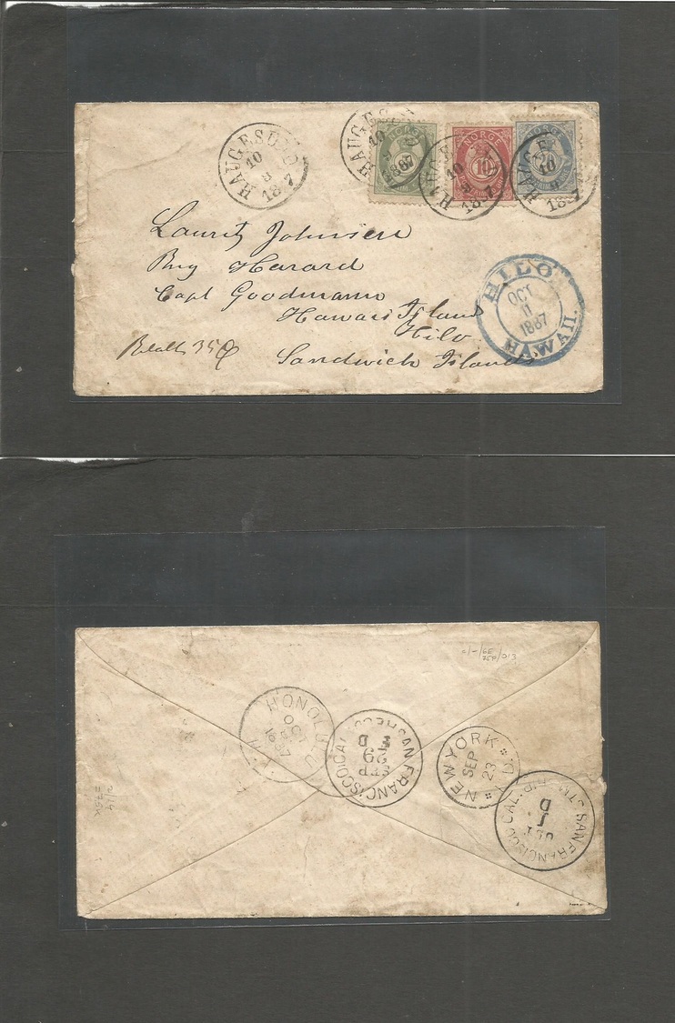 Norway. 1887 (10 August) Hangesund - HAWAII Islands Kingdom (Sandwich Islands) Pacific, Hilo  (Oct 11, 1887) Multicolor  - Sonstige & Ohne Zuordnung