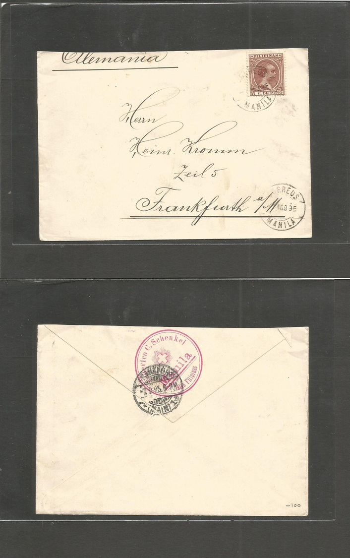 Philippines. 1895 (7 Ago) Manila - Germany. Frankfurt (7 Sept) Single 8c Red Brown Fkd Env. Fine. - Philippines