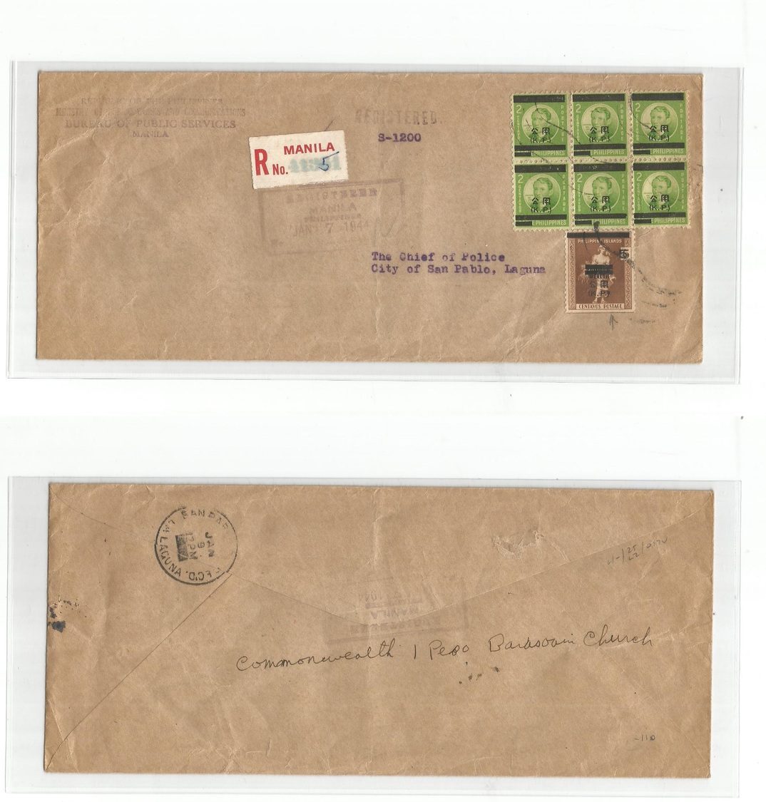 Philippines. 1944 (Jan 7) Manila - Laguna (9 Jan) Japanese Occup Ovptd Issue Comercial Official Usual Multiple Envelope. - Philippines