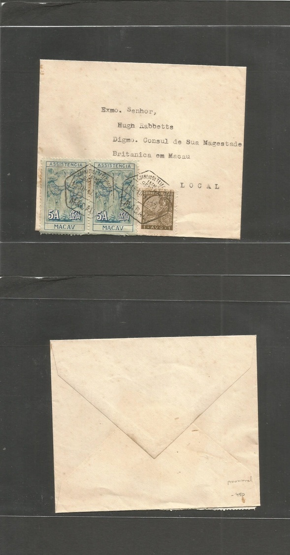Macau. 1947 (19 Dec) British Consular Fkd Locally Used Mail With Assistencia Stamps Used As Aditional Provisional Franki - Autres & Non Classés