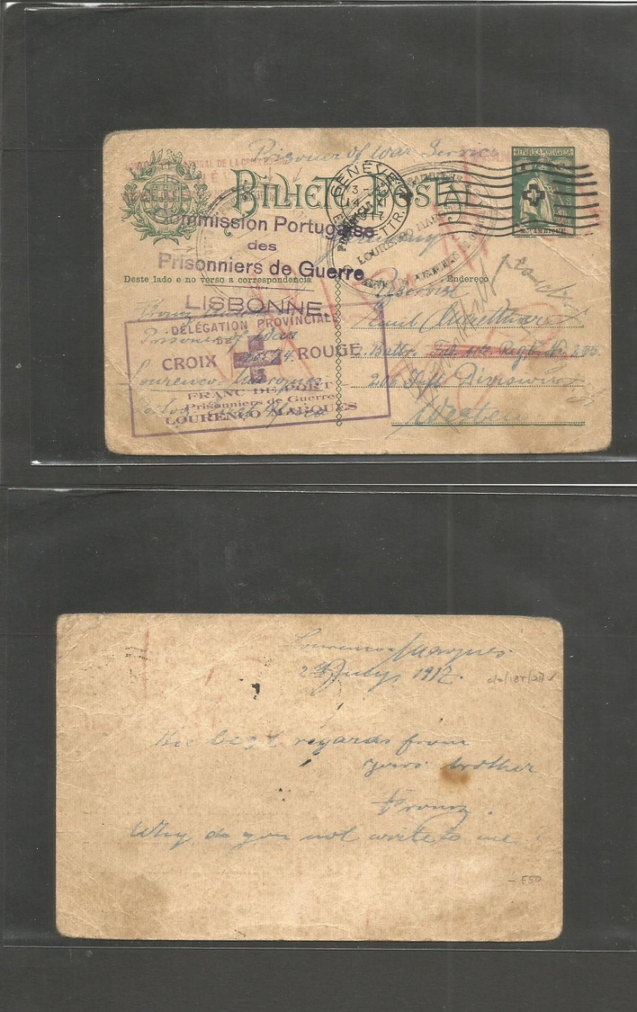 Portugal-Mozambique. 1917 (2 July) L. Marques - Germany Western Front POW Mail 1c Ceres Stat Card + Diff Lourenço Marque - Autres & Non Classés