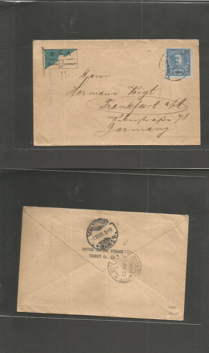 Portugal-Zambezia. 1901 (21 Ago) British Control Africa Cº Transit. Color Printed Square Corner Fkd Envelope Chinde - Ge - Sonstige & Ohne Zuordnung