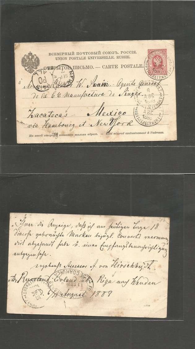 Russia. 1888 (8 Aug) Riga, Livonia, Baltic States, Latvia - Mexico, Zacatecas (11 Sept) Via NYC (7 Sept) And Piedras Neg - Autres & Non Classés